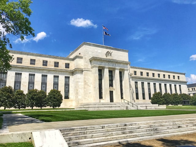 This image from July 2017 shows the facade of the United States Federal Reserve,  Washington, DC.