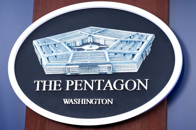 The Department of Defense logo is seen on the wall in the Press Briefing room at the Pentagon on Tuesday, Oct. 29, 2024 in Washington.