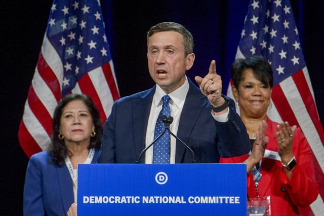 DNC chair candidate Ken Martin speaks at the Democratic National Committee Winter Meeting at the Gaylord National Resort and Convention Center in National Harbor, Md., on Feb. 1, 2025. 