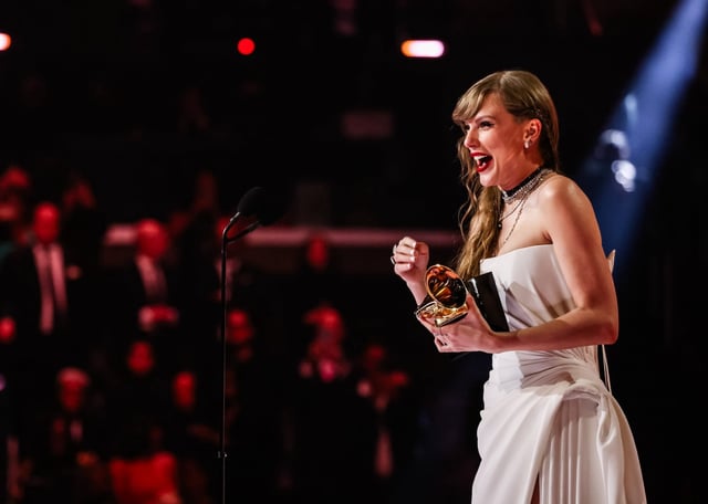 Taylor Swift at the 2024 Grammy Awards in Los Angeles.