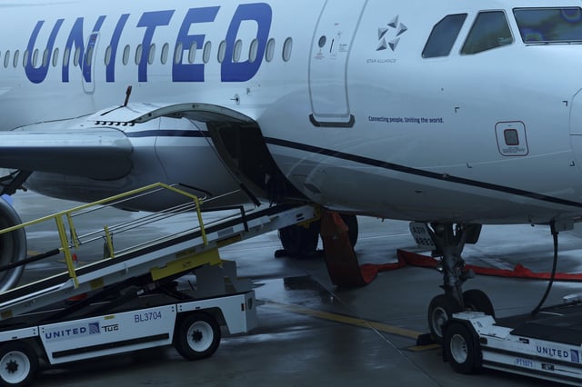 A United Airlines Airbus A319 passenger jet parked at the gate at George Bush Intercontinental Airport, Monday, Jan. 27, 2025, in Houston.