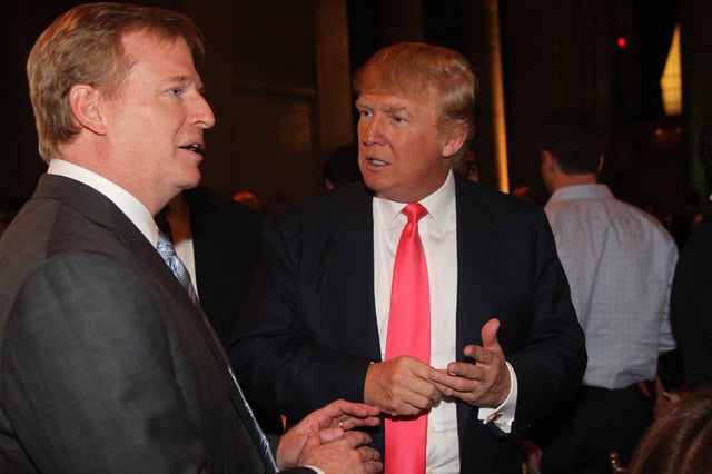 Donald Trump and Roger Goodell attend the NY Jets kickoff luncheon party at Cipriani Wall Street on August 27, 2008, in New York.