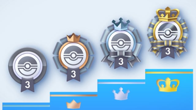 Artwork of a podium showing the emblem rewards for Pokémon TCG Pocket&#39;s Space-Time Smackdown Emblem event.