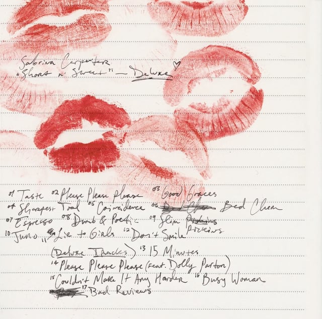 A track list for the deluxe version of Sabrina Carpenter's "Short n' Sweet" album to be released Feb. 14, 2025.