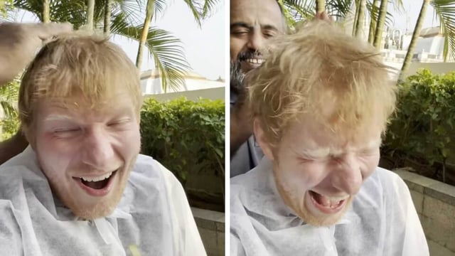 Ed Sheeran gets a head massage in Chennai.