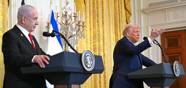 Israels Premierminister Benjamin Netanjahu und US-Präsident Dionald Trump auf ihrer gemeinsamen Pressekonferenz