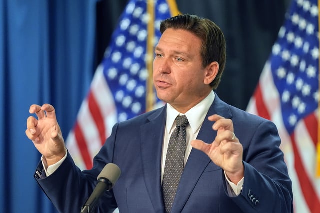 FILE - Florida Gov. Ron DeSantis speaks during a news conference Sept. 16, 2024, in Orlando, Fla. (AP Photo/John Raoux, File)