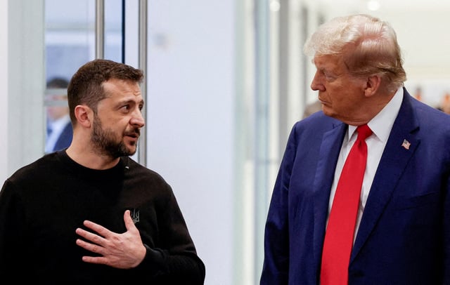 U.S. President Donald Trump and Ukraine's President Volodymyr Zelenskiy meet at Trump Tower in New York City, U.S., September 27, 2024.  REUTERS/Shannon Stapleton/File Photo