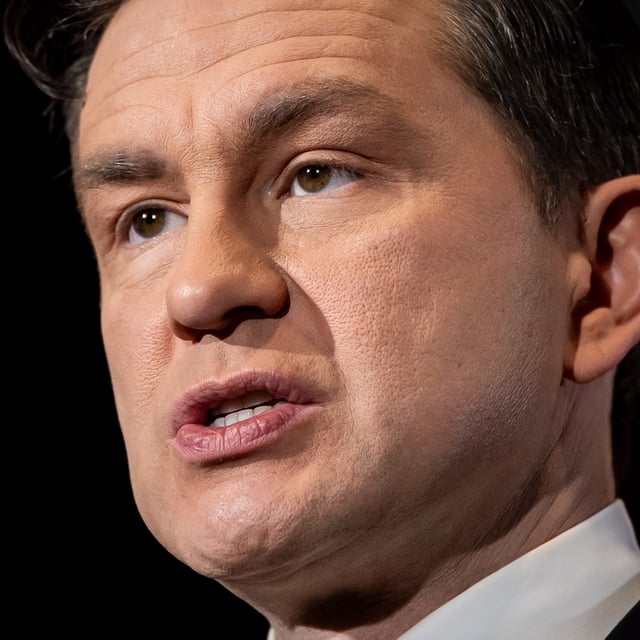 Conservative Leader Pierre Poilievre speaks during a news conference in Vancouver, on Monday, February 3, 2025. Poilievre says a Conservative government would bring in mandatory life sentences for those convicted of trafficking, production and distribution of over 40 mg of fentanyl. THE CANADIAN PRESS/Ethan Cairns