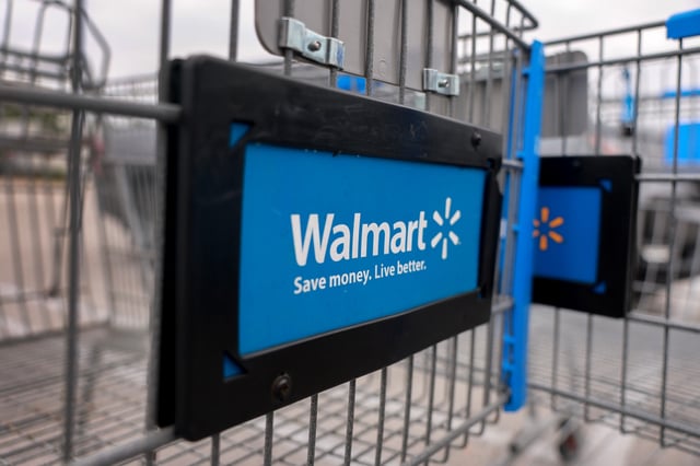 A Walmart cart sits outside a Supercenter on November 18, 2024 in Miami, Florida.