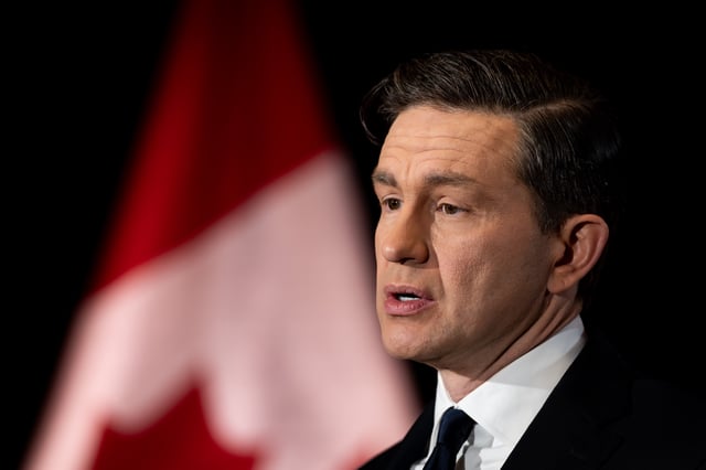 Conservative Leader Pierre Poilievre speaks during a news conference in Vancouver, on Monday, February 3, 2025. THE CANADIAN PRESS/Ethan Cairns