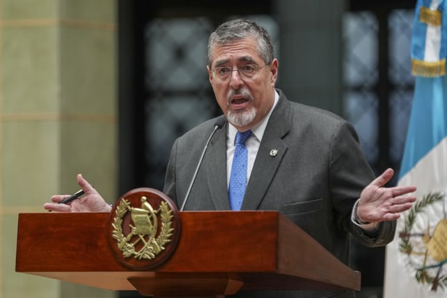 Guatemalan President Bernardo Arevalo speaks during a joint news conference with U.S. Secretary of State Marco Rubio at the National Palace in Guatemala City, Wednesday, Feb. 5, 2025. (AP Photo/Moises Castillo)