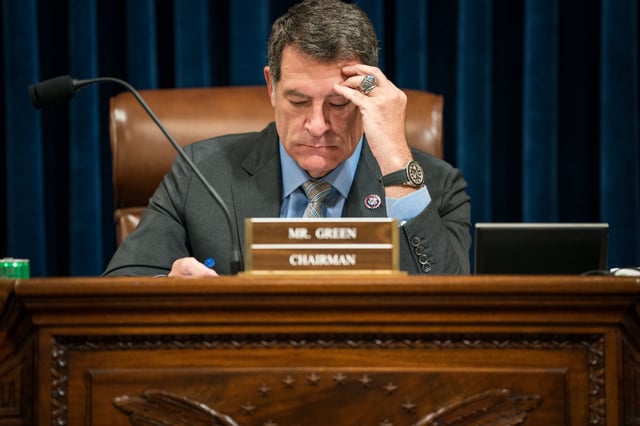 Rep. Mark Green (R-TN) chairman of the House Homeland Security Committee prepares before the start of a House Homeland Security Committee hearing.