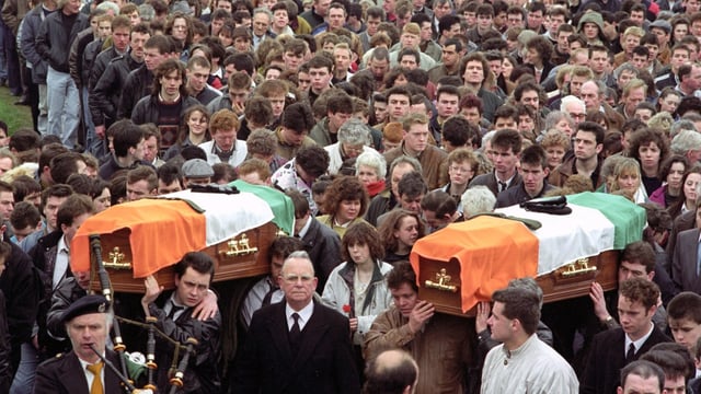 The funeral of Kevin O’Donnell and Sean O’Farrell, who were shot by SAS soldiers