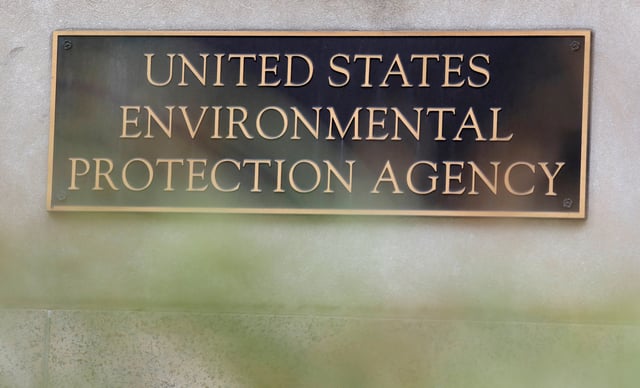 Signage is seen at the headquarters of the United States Environmental Protection Agency (EPA) in Washington, D.C., U.S., May 10, 2021. REUTERS/Andrew Kelly/File Photo