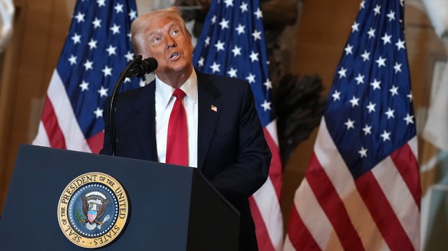 WASHINGTON, DC - FEBRUARY 06: U.S. President Donald Trump speaks at the National Prayer Breakfast at the U.S. Capitol on February 06, 2025 in Washington, DC.