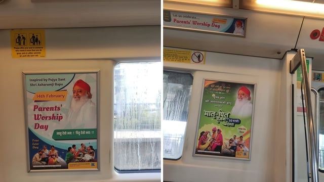 A lawyer took to X to share pictures of ads on Delhi Metro featuring rape convict Asaram Bapu. 