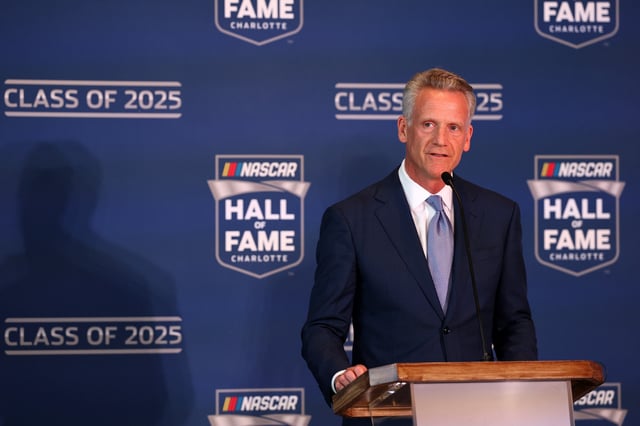 NASCAR president Steve Phelps announces the 2025 NASCAR Hall of Fame class at the NASCAR Hall of Fame on May 21, 2024 in Charlotte, North Carolina. Ricky Rudd, Carl Edwards and Ralph Moody were selected as the class of 2025.