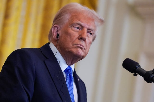 U.S. President Donald Trump holds a joint press conference with Japanese Prime Minister Shigeru Ishiba in the East Room at the White House in Washington, U.S., February 7, 2025. REUTERS/Kent Nishimura