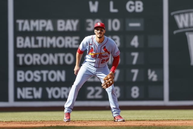 BOSTON, MA - MAY 13: Nolan Arenado #28 of the St. Louis Cardinals during the first inning against the Boston Red Sox at Fenway Park on May 13, 2023 in Boston, Massachusetts.