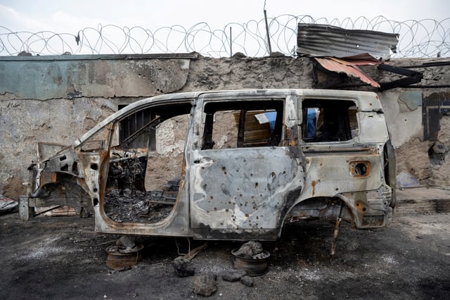 A view shows the remains of a vehicle hit by heavy and light weapons during the fighting in the town that led to the fall of Goma into the hands of the M23 rebels, eastern Democratic Republic of Congo, February 5, 2025. REUTERS/Arlette Bashizi/File Photo