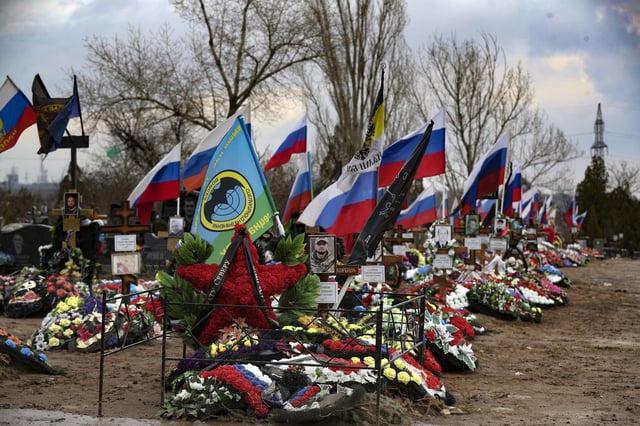 FILE - Graves of Russian servicemen killed in Ukraine are seen in a cemetery in Russia's Volgograd region, March 30, 2024. (AP Photo, File)