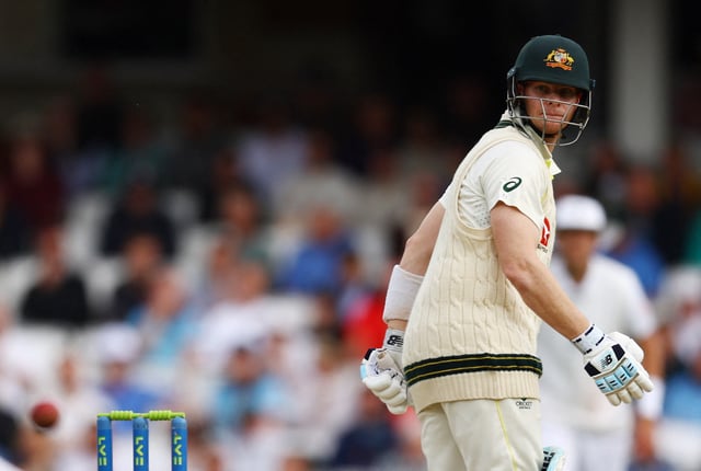Cricket - Ashes - Fifth Test - England v Australia - The Oval, London, Britain - July 31, 2023 Australia's Steve Smith watches as England's Zak Crawley takes a catch to dismiss him off the bowling of Chris Woakes Action Images via Reuters/Paul Childs/File Photo