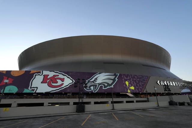 A general overall view of the Caesars Superdome, the site of the Super Bowl LIX between the Kansas City Chiefs and the Philadelphia Eagles.