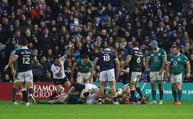 Rugby Union - Six Nations Championship - Scotland v Ireland - Murrayfield Stadium, Edinburgh, Scotland, Britain - February 9, 2025 Scotland's Ben White scores a try REUTERS/Russell Cheyne