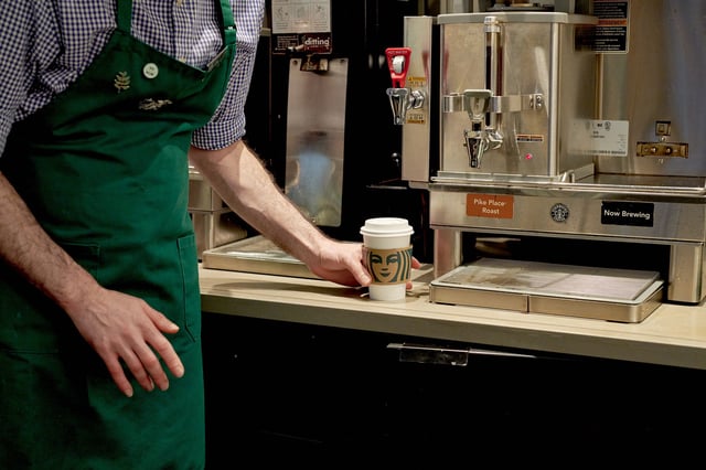 A barista makes a coffee at a Starbucks location in New York, US, on Thursday, Aug. 17, 2023.