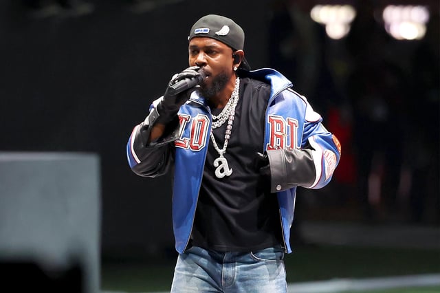 Kendrick Lamar performs during the Super Bowl LIX halftime show at Caesars Superdome in New Orleans, Louisiana on February 9, 2025.