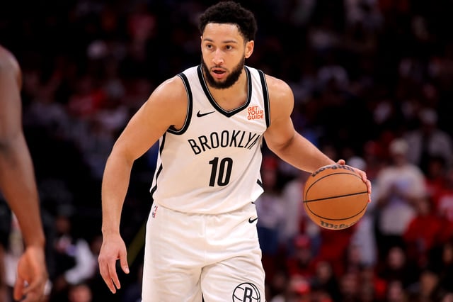 Feb 1, 2025; Houston, Texas, USA; Brooklyn Nets guard Ben Simmons (10) handles the ball against the Houston Rockets during the third quarter at Toyota Center. Mandatory Credit: Erik Williams-Imagn Images/File Photo
