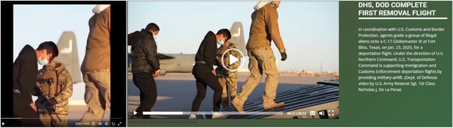 Screenshot comparison of the falsely shared video (left) and the footage posted by the US Department of Defense (right)