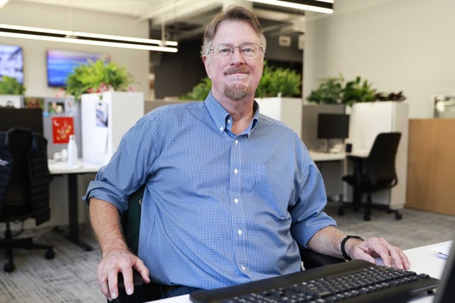 San Francisco Chronicle reporter Kevin Fagan works in January at his desk in the newsroom. His new book, “The Lost and the Found: A True Story of Homelessness, Found Family and Second Chances,” will be published Tuesday, Feb. 11.