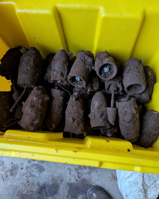 The explosives, each weighing 10 pounds, were described as "practice bombs." 