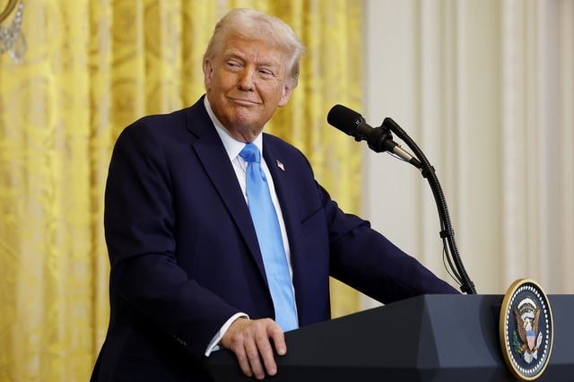 U.S. President Donald Trump in the East Room of the White House on February 04, 2025 in Washington, DC.