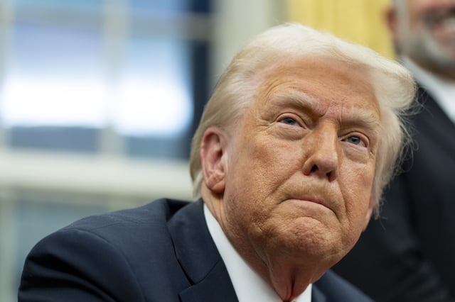 President Donald Trump speaks with reporters as he signs executive orders in the Oval Office at the White House, Monday, Feb. 10, 2025, in Washington. (Photo/Alex Brandon)