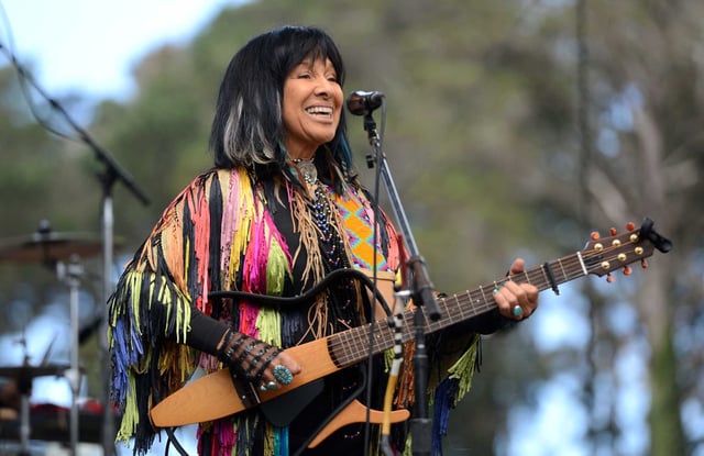 Buffy Sainte-Marie performs onstage during Hardly Strictly Bluegrass in San Francisco’s Golden Gate Park in 2016. The Oscar-winning folk singer-songwriter and activist has been stripped of her Order of Canada, the country’s highest civilian honor, following an investigation that cast doubt on her longstanding claims of Indigenous ancestry. 