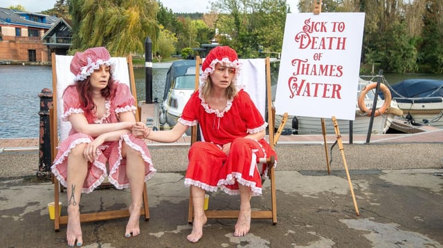 Wild swimmers protest about the health of the River Thames in Henley. The utility faces possible action over failure to complete more than 100 improvement schemes by the end of March