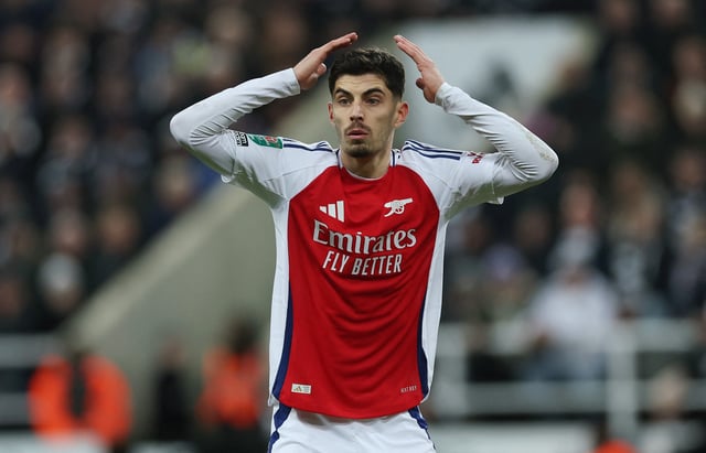 Soccer Football - Carabao Cup - Semi Final - Second Leg - Newcastle United v Arsenal - St James' Park, Newcastle, Britain - February 5, 2025 Arsenal's Kai Havertz reacts Action Images via Reuters/Lee Smith/ File Photo