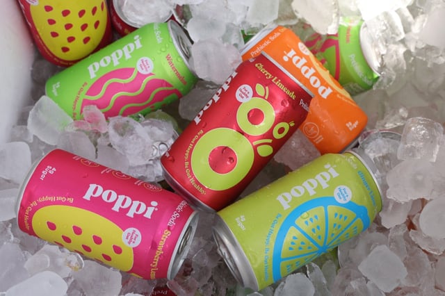 Poppi beverages are displayed in Beverly Hills, California.