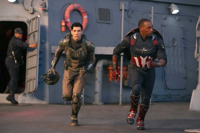 Falcon (Danny Ramirez, left) and Captain America (Anthony Mackie) in action in “Captain America: Brave New World.”