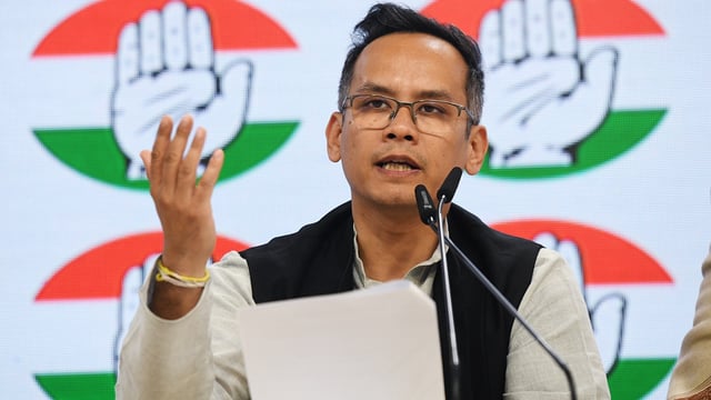 Congress deputy leader Gaurav Gogoi during a press conference in New Delhi.