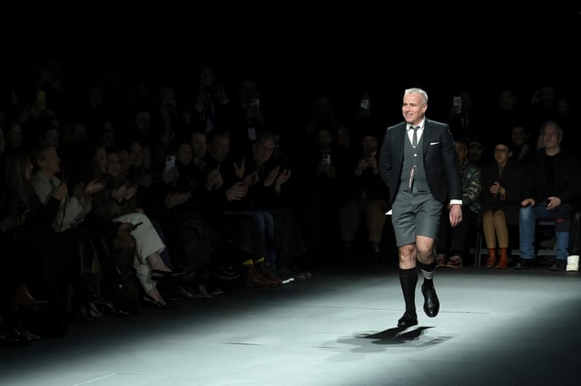 Thom Browne walks the runway to applause at the end of his fall/winter 2025 fashion show during New York Fashion Week on Feb. 11, 2025, in New York City.