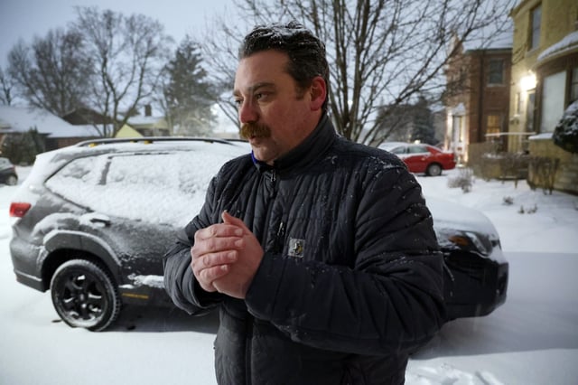 Timothy Nessner talks outside his Chicago home about his experiences serving as foreman of the jury in former Illinois House Speaker Michael Madigan’s federal corruption trial after verdicts were reached on several counts on Wednesday, Feb. 12, 2025. (Terrence Antonio James/Chicago Tribune)