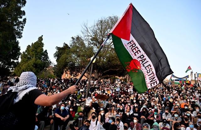 Protesters gather outside the Pro-Palestinian encampment on the campus of UCLA in Los Angeles on Wednesday, May 1, 2024. (File photo by Keith Birmingham, Pasadena Star-News/ SCNG)