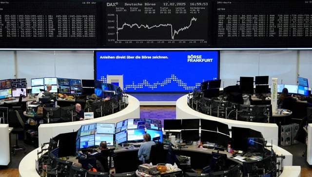 German share price index DAX graph is pictured at the stock exchange in Frankfurt, Germany, February 12, 2025.    REUTERS/Staff