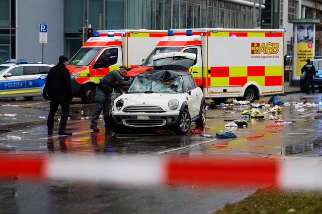 Emergency workers at the scene of a car ramming in Munich, Germany on Feb. 13, 2025.
