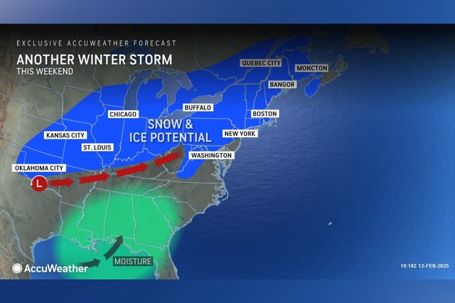 A forecast map from AccuWeather shows which areas will be impacted by a winter storm this weekend.