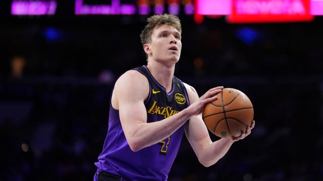 Lakers rookie Dalton Knecht has had a wild February, first learning he was traded to Charlotte only to find out that deal was killed a few days later. Now back with the Lakers, he is set to participate in the Rising Stars Showcase event at NBA All-Star Weekend on Friday night in San Francisco. (AP Photo/Matt Slocum)